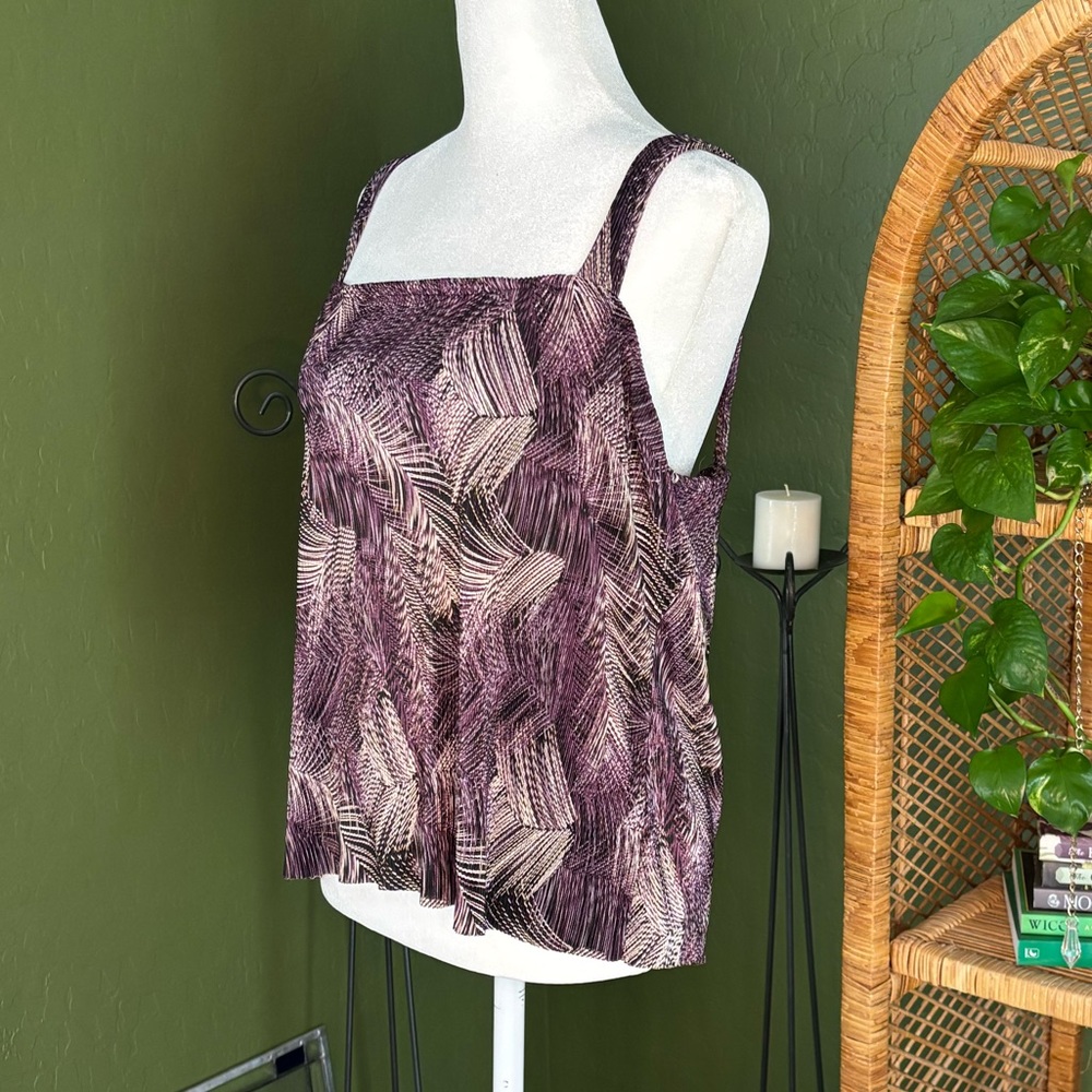 Vintage Silky Purple Leaf Pattern Plant Nineties Tank Top